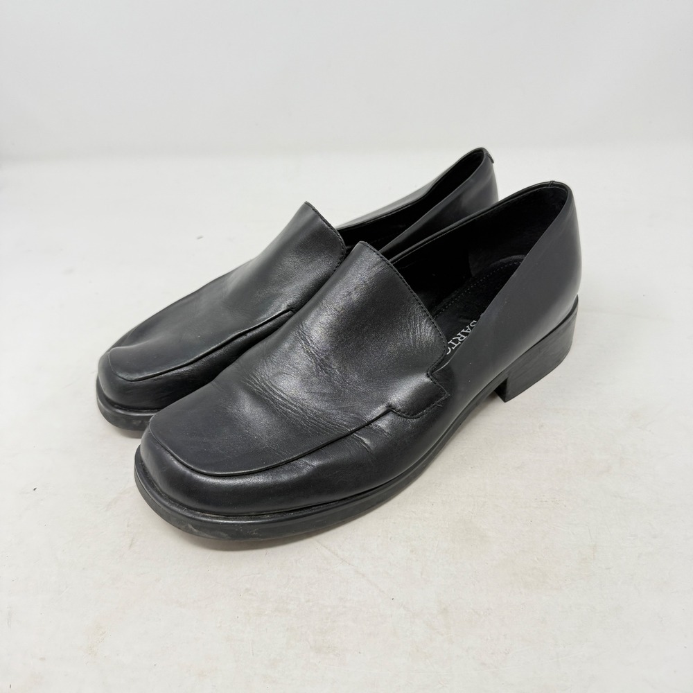 Franco Sarto Loafers Black 8.5 Square Toe Leather Slip On 90s Minimalist